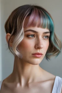 Wolf Cut with Rainbow Ombre Bangs