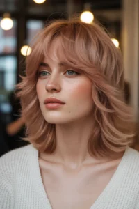 Wolf Cut with Soft Rose Gold Bangs