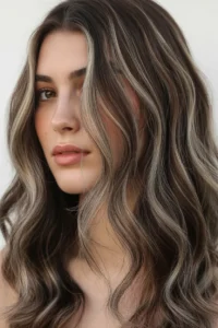 Ash Brown Streaky Highlights for a Cool Tone Look