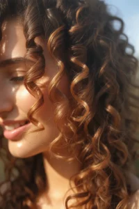 Caramel Highlights on Curly Brown Hair