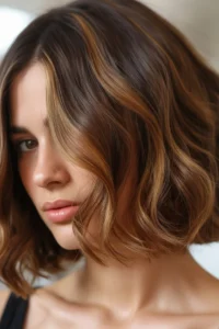 Caramel Highlights on Short Bob
