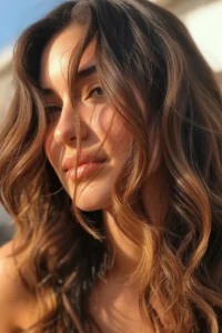 Caramel Highlights on Wavy Hair