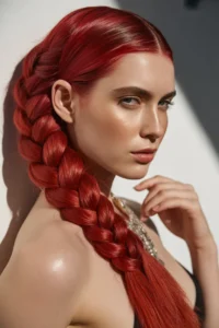 Cherry Red Braided Ponytail