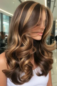 Chunky Caramel Streaks on Long Layers