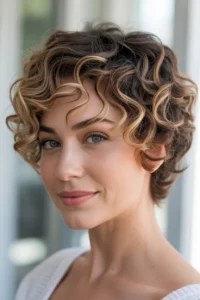 Curly Pixie with Balayage Tips