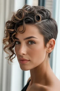 Curly Pixie with Deep Side Part