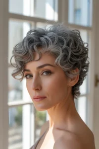 Curly Pixie with Natural Gray Curls