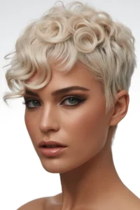 Curly Pixie with Platinum Blonde Color