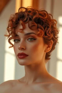 Curly Pixie with Red Hair Color