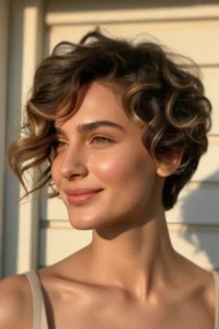 Curly Pixie with Side Swept Bangs