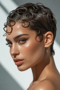 Curly Pixie with Wet Look Styling
