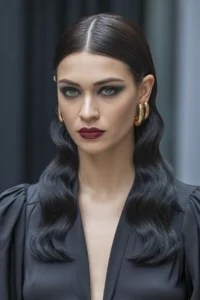 Glossy Black Hair With Middle Part