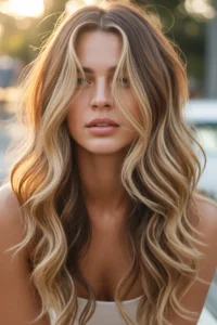 Golden Blonde Streaks on Dark Roots