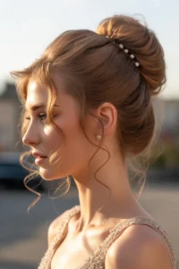 High Bun with Face-Framing Curls