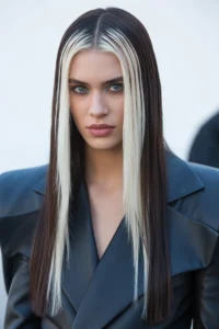 Icy Blonde Streaks on Dark Hair