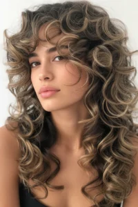 Layered Curly Hair With Long Bangs