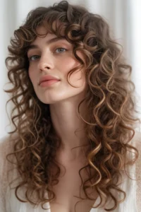 Long Curly Layers with Curtain Bangs