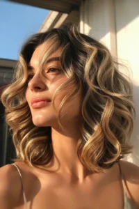 Medium Shag with Balayage Highlights