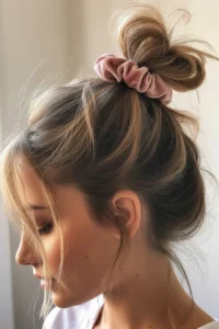 Messy 90s Bun With Scrunchie