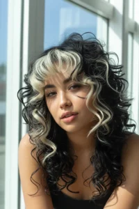 Platinum Skunk Streaks with Curly Hair