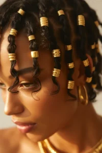 Short Locs with Gold Cuffs