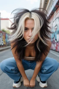 Skunk Hair with Blonde Underlayer + Dark Top