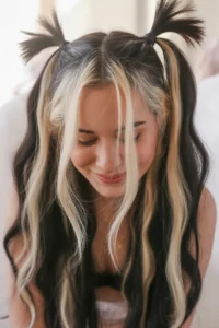 Skunk Hair with Half-Up Mini Ponytails