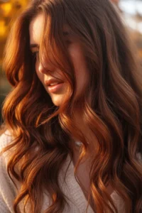 Soft Auburn Streaks on Chocolate Brown Hair
