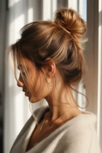 Streak Highlights on a Messy Bun