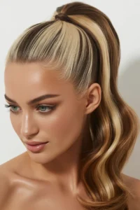 Streaky Highlights on a High Ponytail