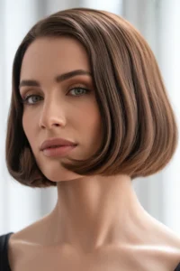 Brunette Bob with Soft Side Fringe