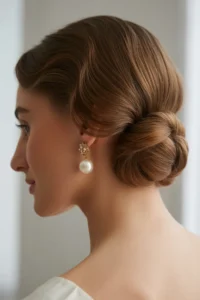 Brunette Chignon with Soft Side Part