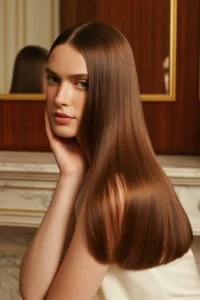 Brunette Hair with Silk Press Smooth Finish