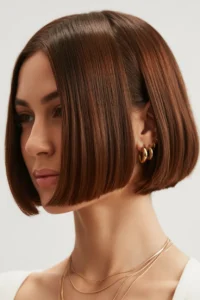 Classic Brunette Bob with Gloss Finish