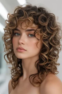 Curly Wolf Cut with Crown Volume