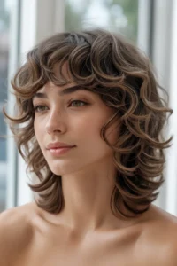 Curly Wolf Cut with Curtain Bangs