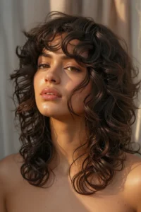 Curly Wolf Cut with Dark Brunette Shine