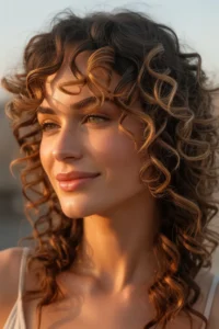 Curly Wolf Cut with Highlights