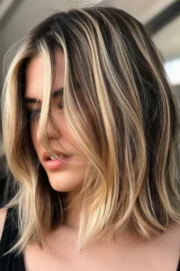 Shaggy Lob with Money Piece Highlights