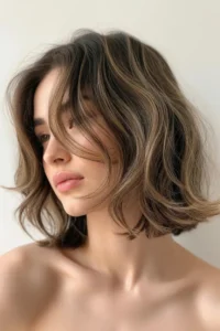 Textured Shaggy Lob with Side Part